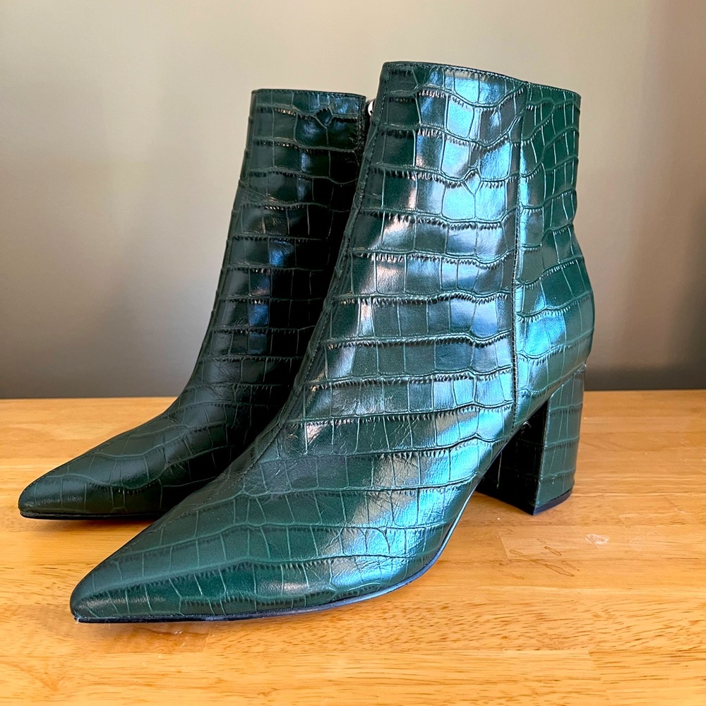 Marc Fisher Green Croc Embossed Leather Ae Boots